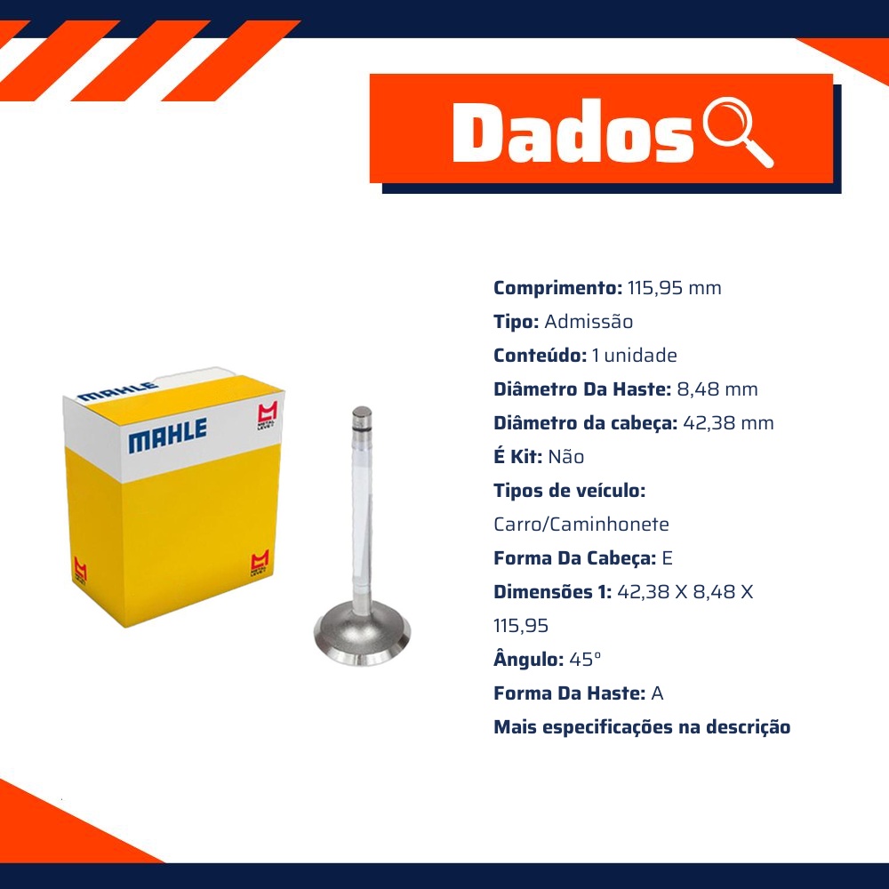 Kit 4 Válvula de Admissão para Peugeot 504 - Mahle Metal Leve - VA0440567 STD