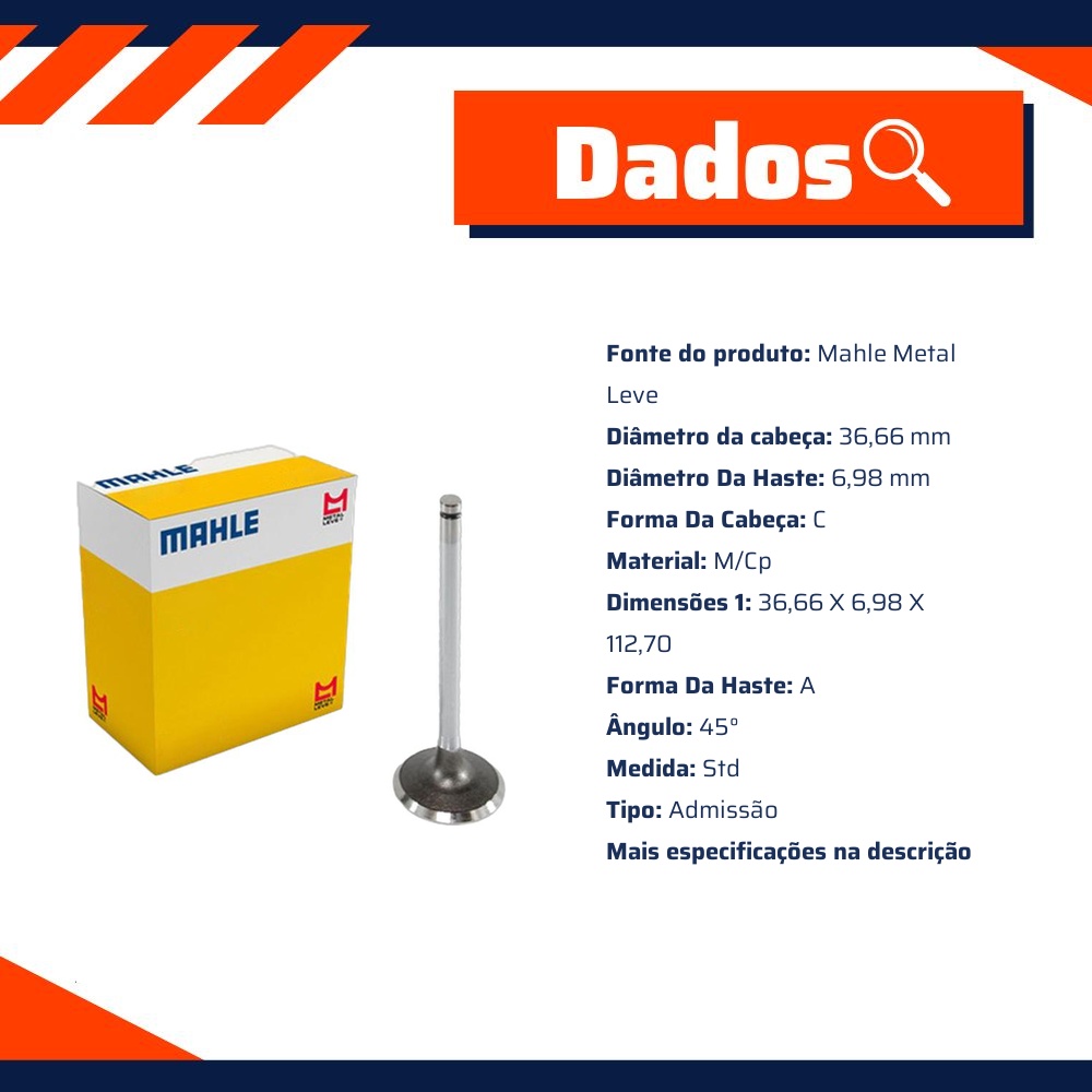Válvula de Admissão - Mahle Metal Leve - VA0441091 STD