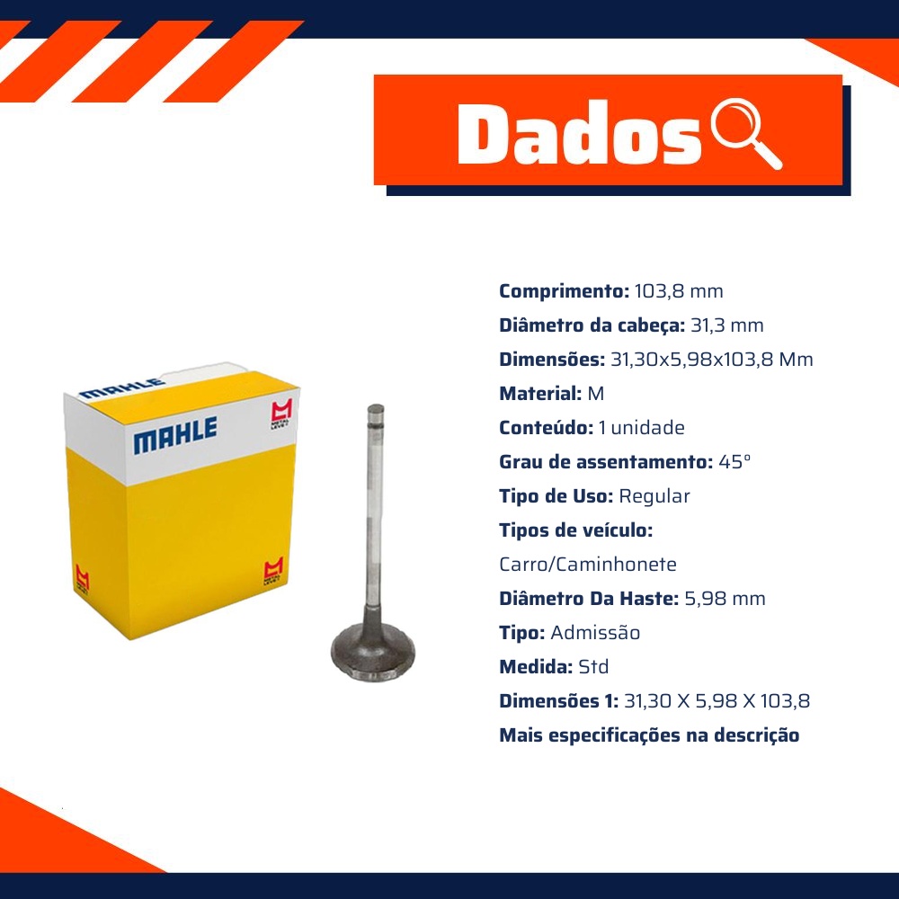 Válvula de Admissão - Mahle Metal Leve - VA0441701 STD