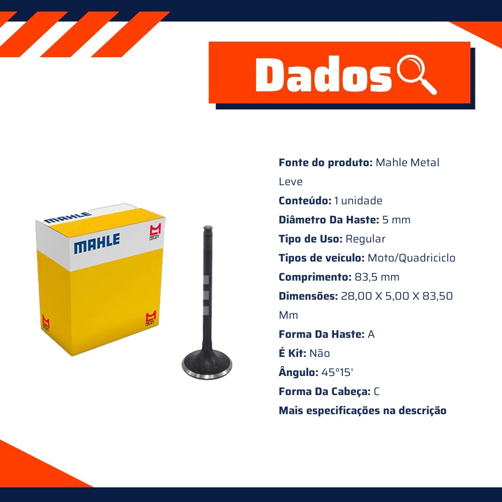 Kit 4 Válvula de Admissão - Mahle Metal Leve - VA0510128 STD