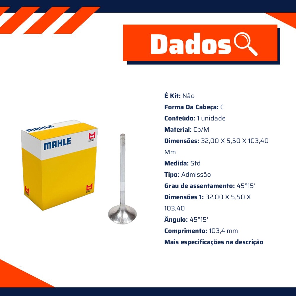 Válvula de Admissão para Honda NX 350 SAHARA e XLX 350R - Mahle Metal Leve - VA0510134 STD