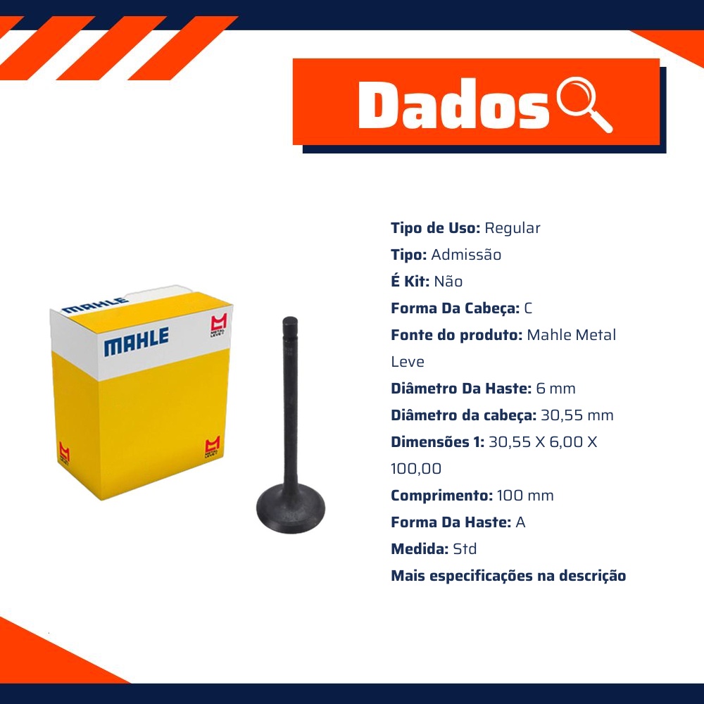 Kit 4 Válvula de Admissão para Toyota Hilux e SW4 - Mahle Metal Leve - VA0631758 STD