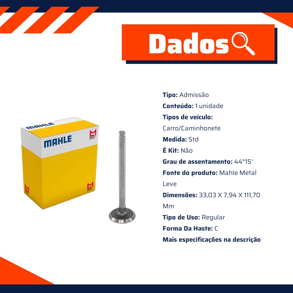 Válvula de Admissão - Mahle Metal Leve - VA0700050 STD