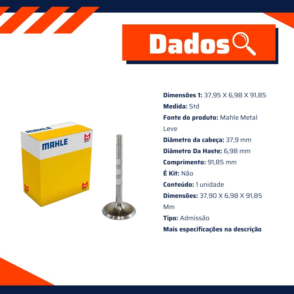 Kit 4 Válvula de Admissão - Mahle Metal Leve - VA0700088 STD