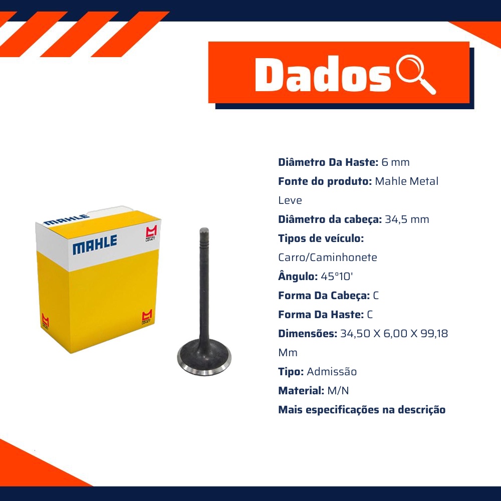 Válvula de Admissão - Mahle Metal Leve - VA0700267 STD
