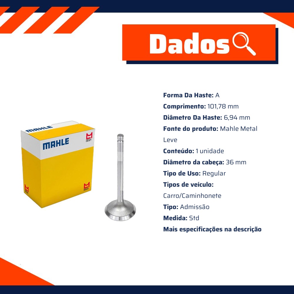 Kit 4 Válvula de Admissão para ASIA Towner - Mahle Metal Leve - VA0720156 STD