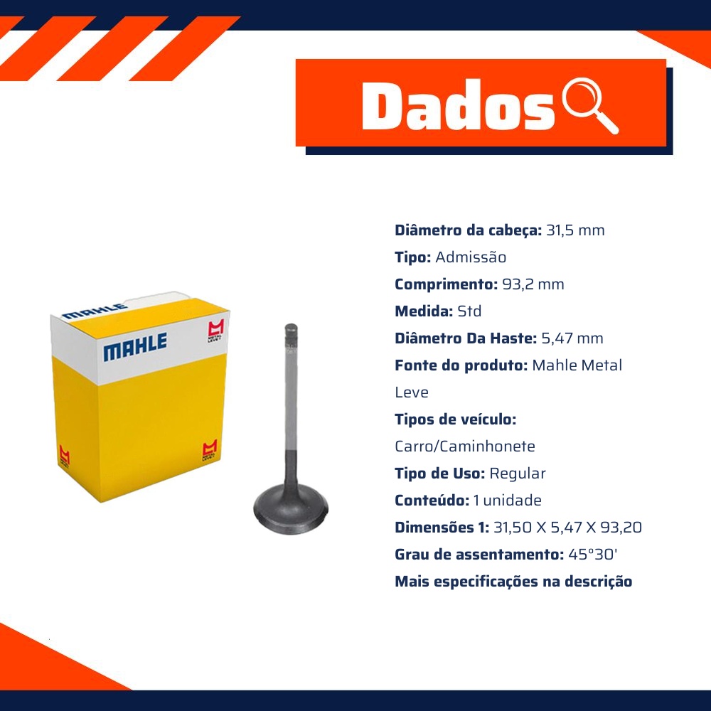 Válvula de Admissão - Mahle Metal Leve - VA2081552 STD