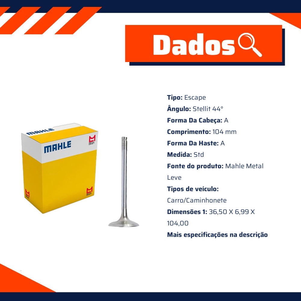 Kit 4 Válvula de Escape - Mahle Metal Leve - VE0140039 STD