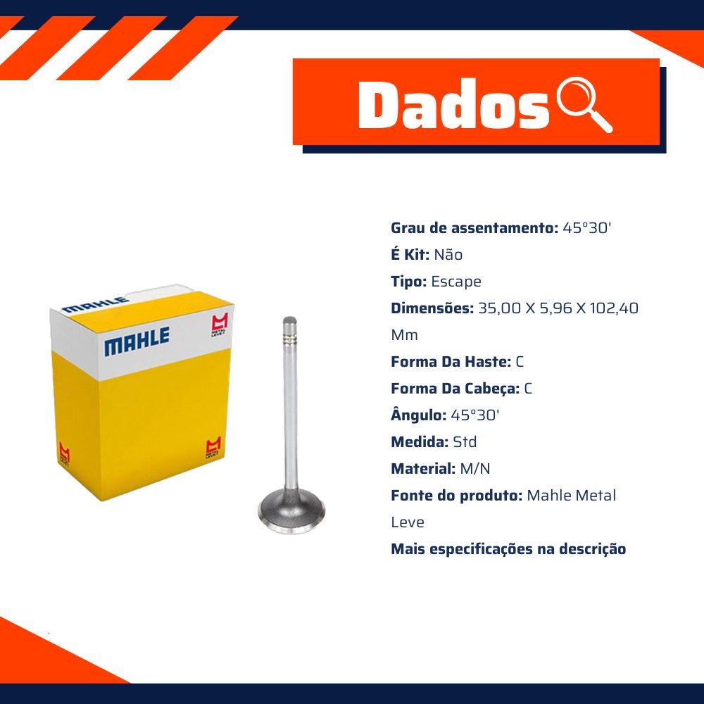 Válvula de Escape para Chevrolet Captiva e Malibu - Mahle Metal Leve - VE0141574 STD