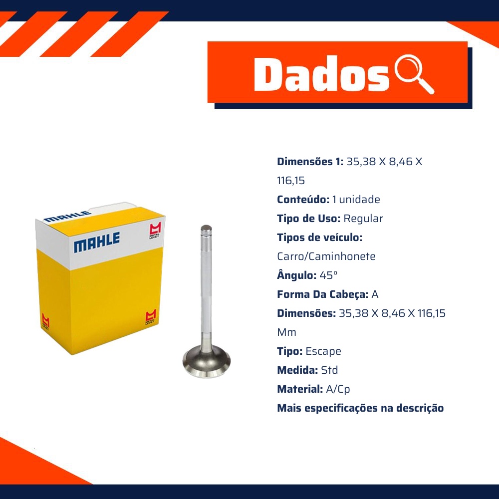 Kit 4 Válvula de Escape para Peugeot 504 - Mahle Metal Leve - VE0440581 STD