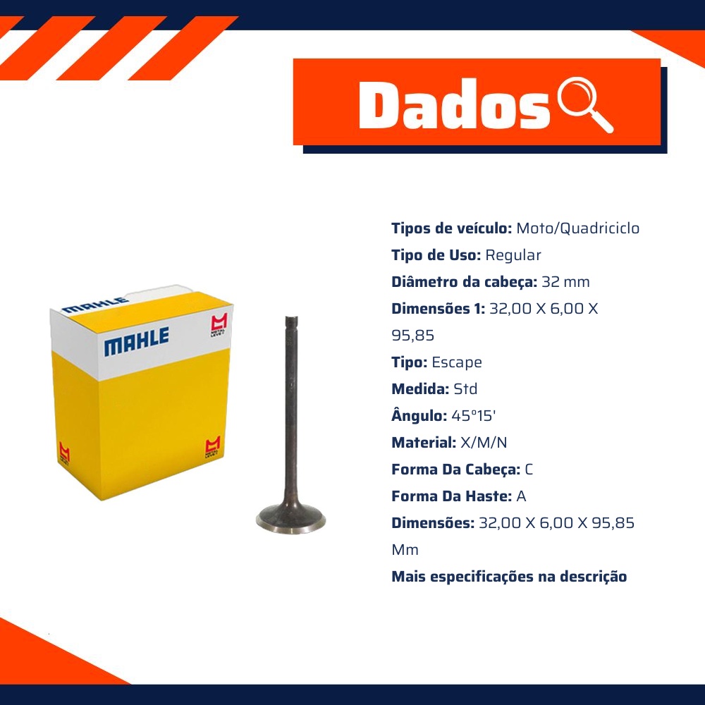 Kit 4 Válvula de Escape para Yamaha XT 660 R e XT 660 Z TÉNÉRÉ - Mahle Metal Leve - VE0521737 STD