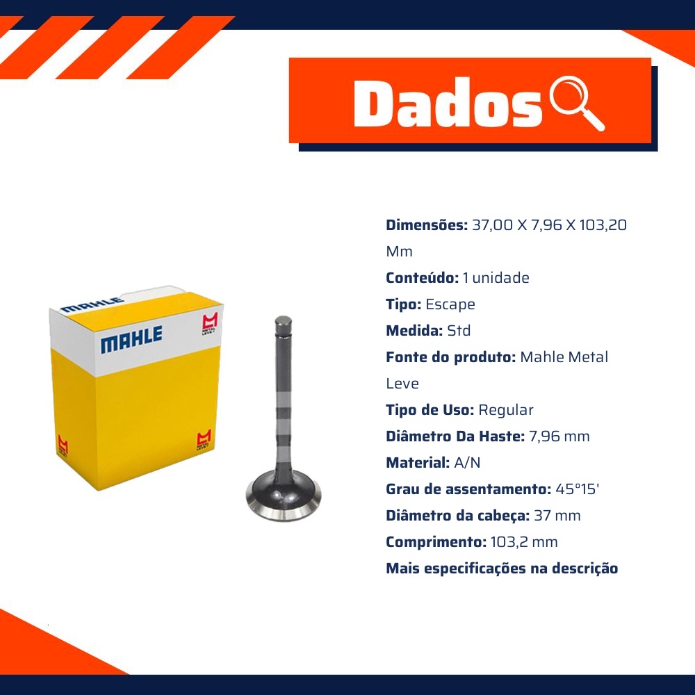 Válvula de Escape para Toyota Hilux - Mahle Metal Leve - VE0630214 STD