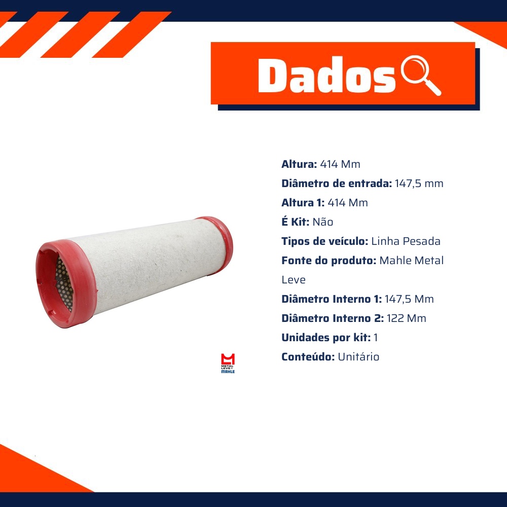 Filtro de Ar Secundário do Motor - Mahle Metal Leve - LXS261