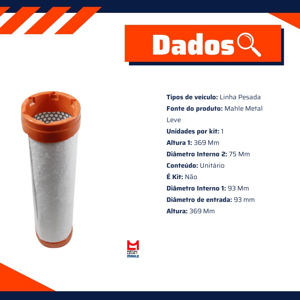 Filtro de Ar Secundário do Motor - Mahle Metal Leve - LXS263