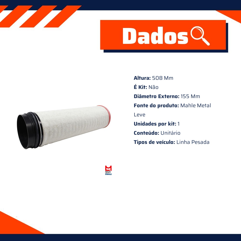 Filtro de Ar Secundário do Motor - Mahle Metal Leve - LXS312