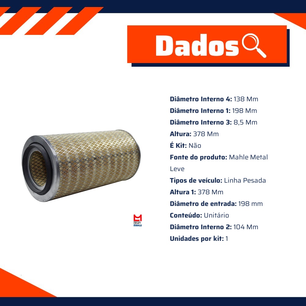 Filtro de Ar do Motor - Mahle Metal Leve - LX265