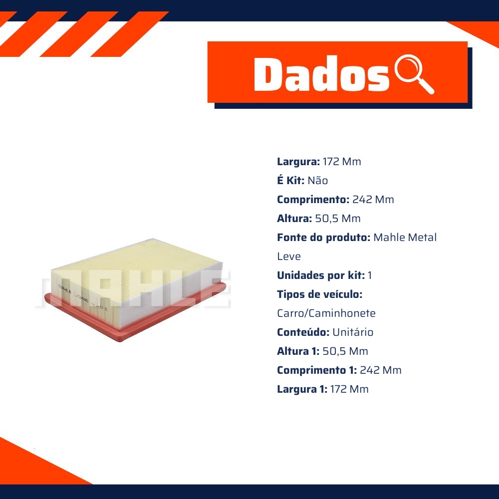 Filtro de Ar do Motor - Mahle Metal Leve - LX1997/1