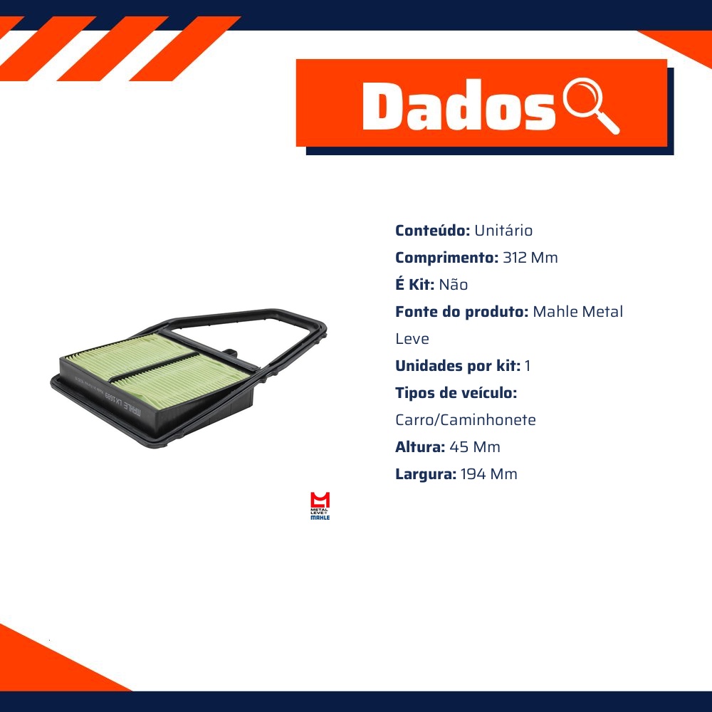 Filtro de Ar para Honda Civic - Mahle Metal Leve - LX1689