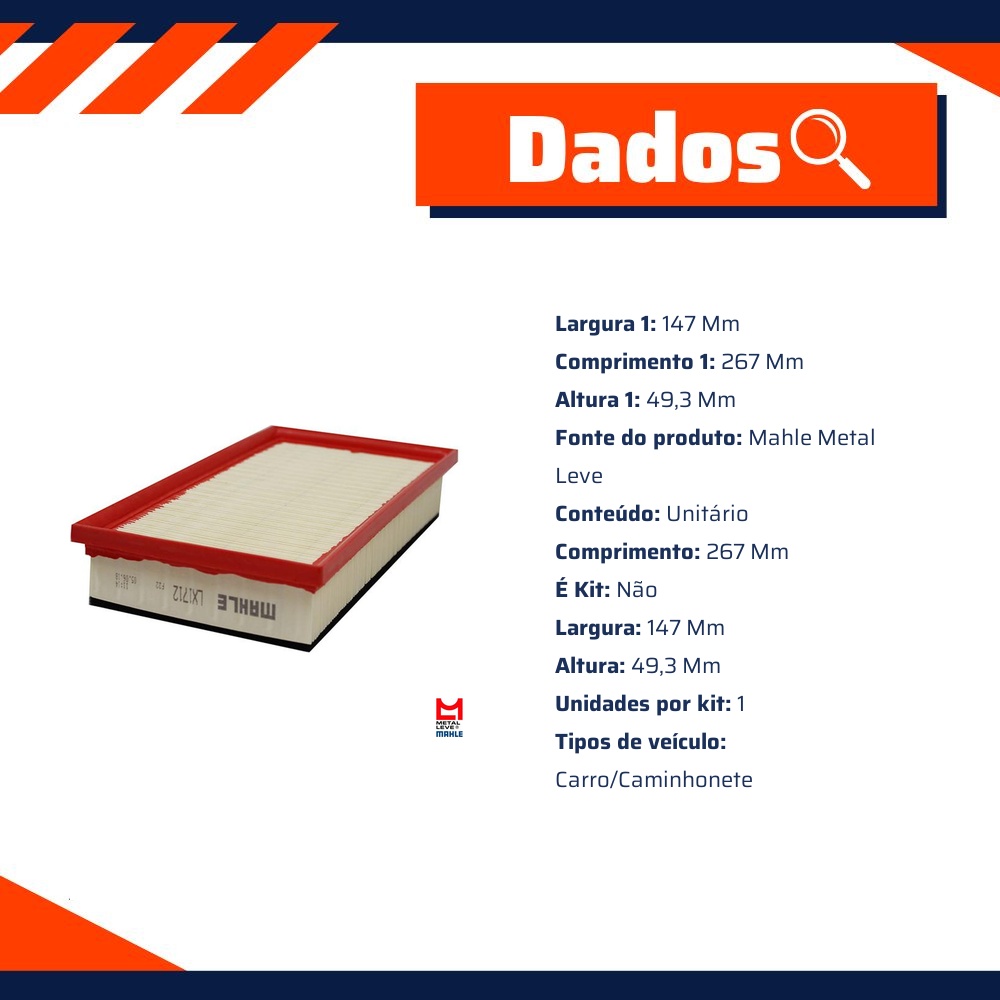Filtro de Ar para Ford Focus e Focus Sedan - Mahle Metal Leve - LX1712