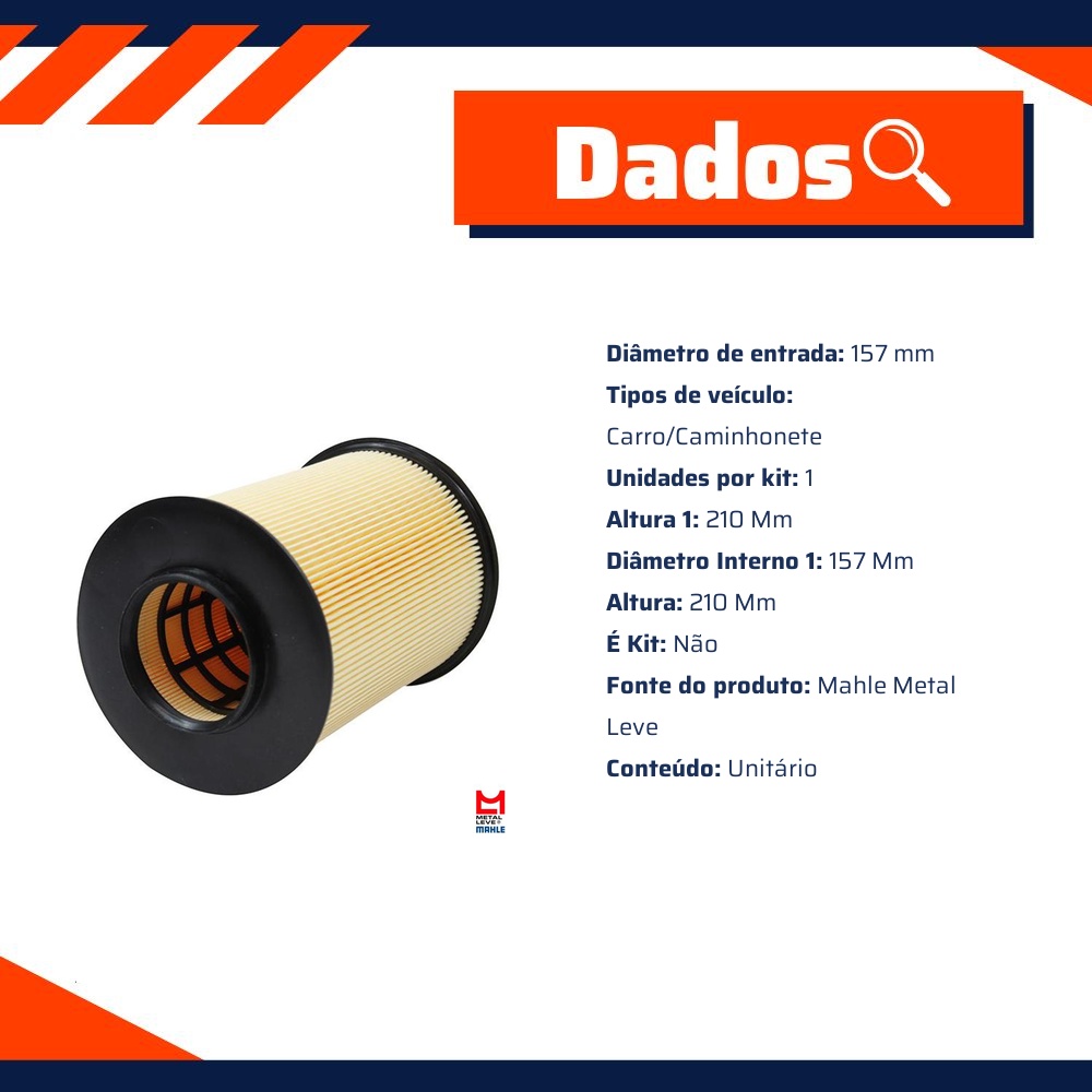 Filtro de Ar para Ford Focus e Focus Sedan - Mahle Metal Leve - LX1780/3