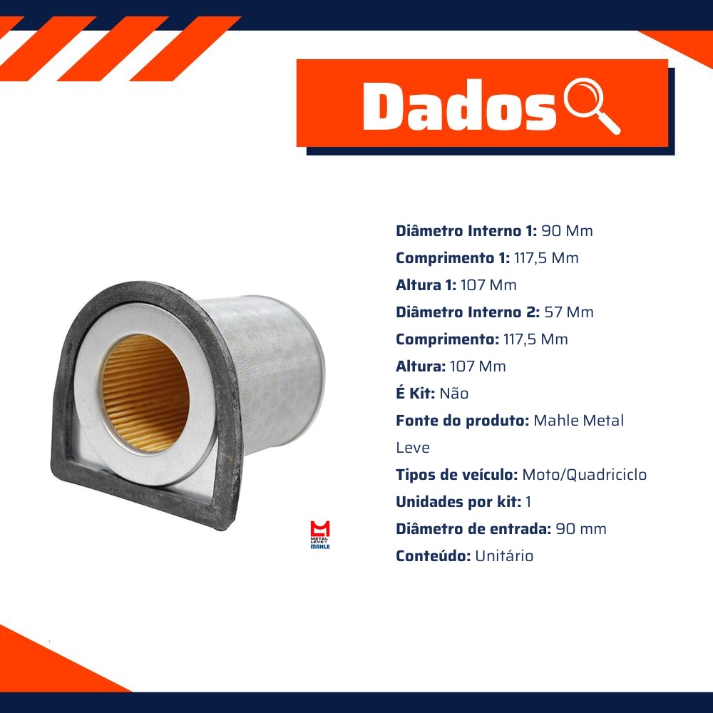 Filtro de Ar para Honda CBX 250 TWISTER - Mahle Metal Leve - LX3111
