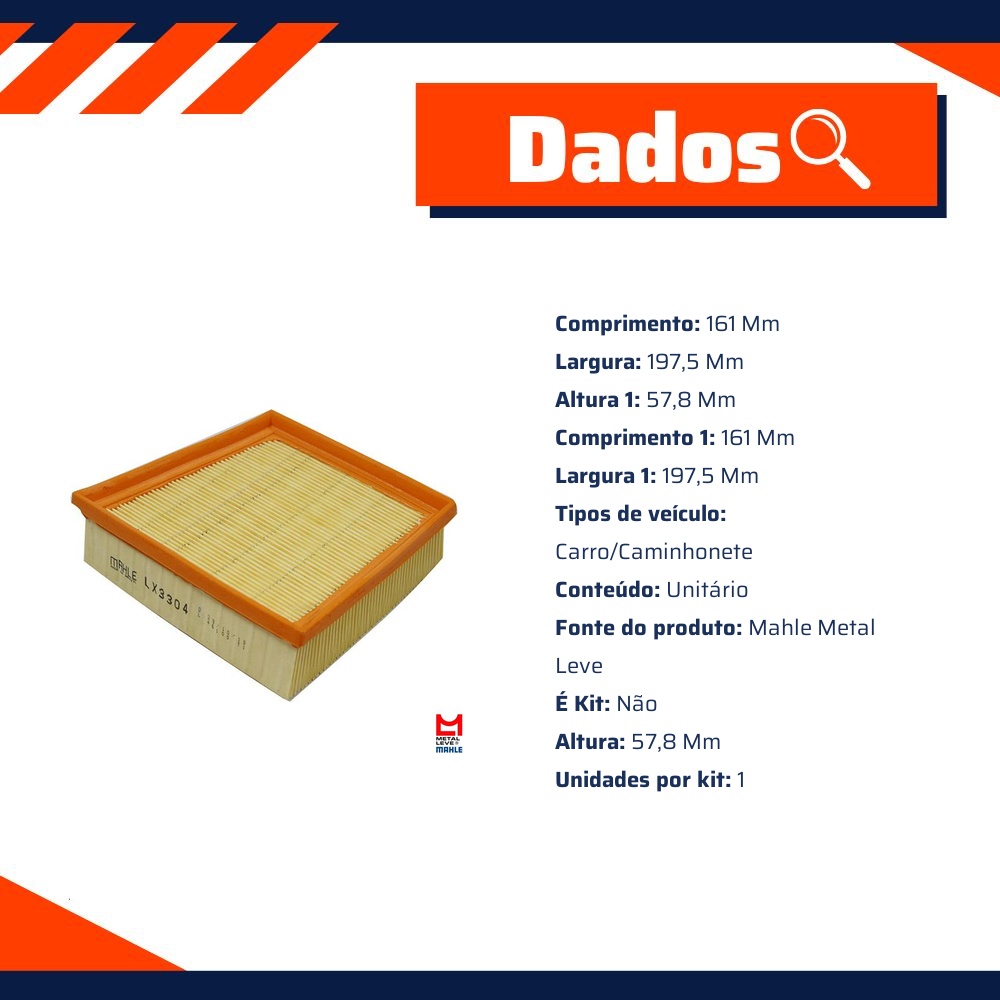 Filtro de Ar do Motor - Mahle Metal Leve - LX3304