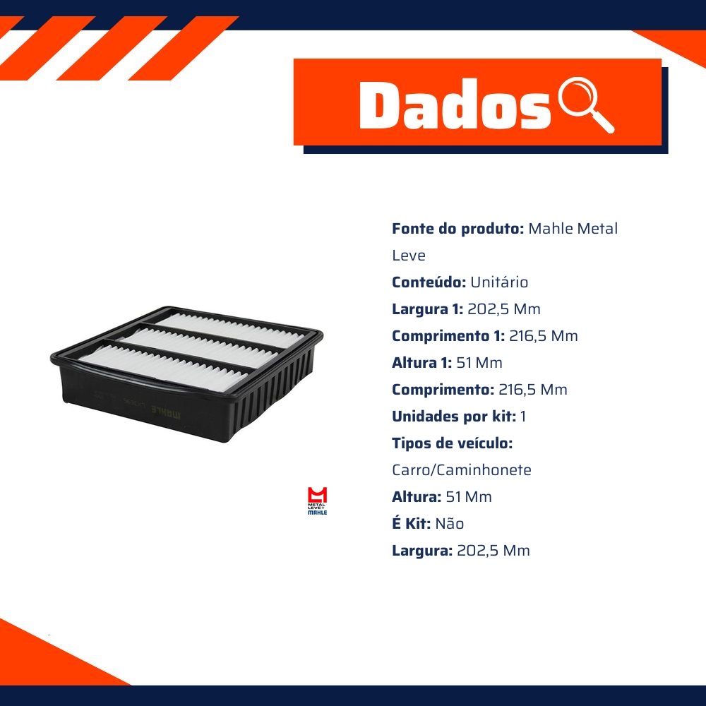 Filtro de Ar do Motor - Mahle Metal Leve - LX3696