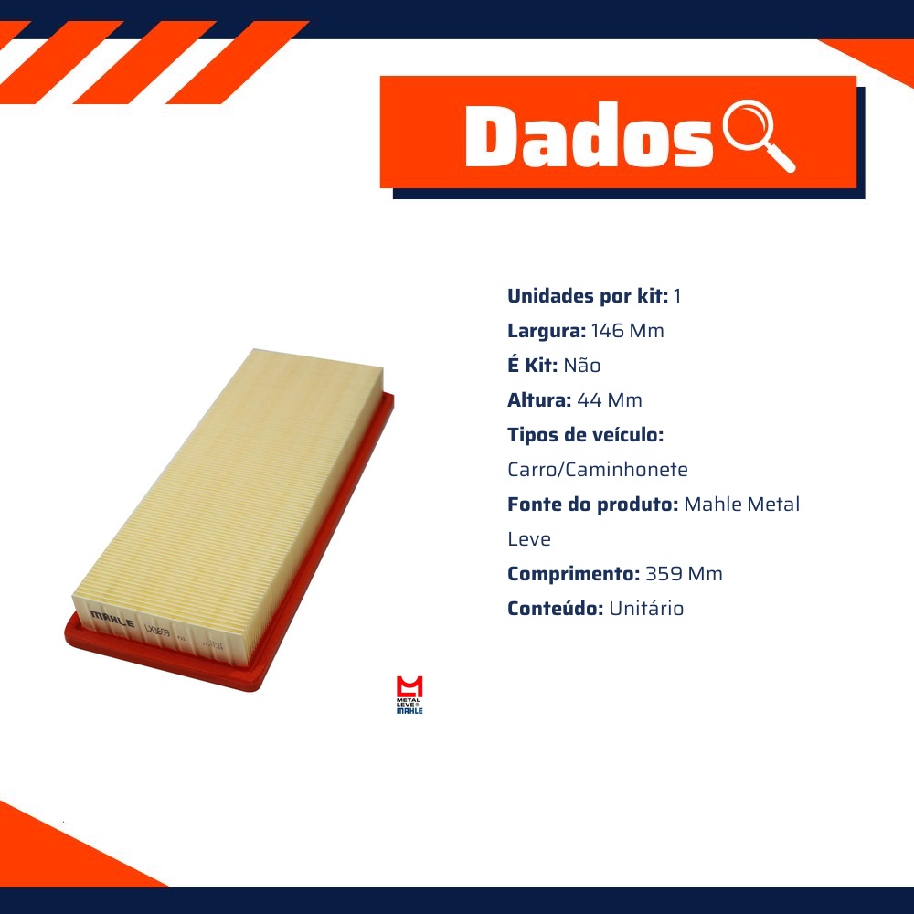 Filtro de Ar do Motor - Mahle Metal Leve - LX3699