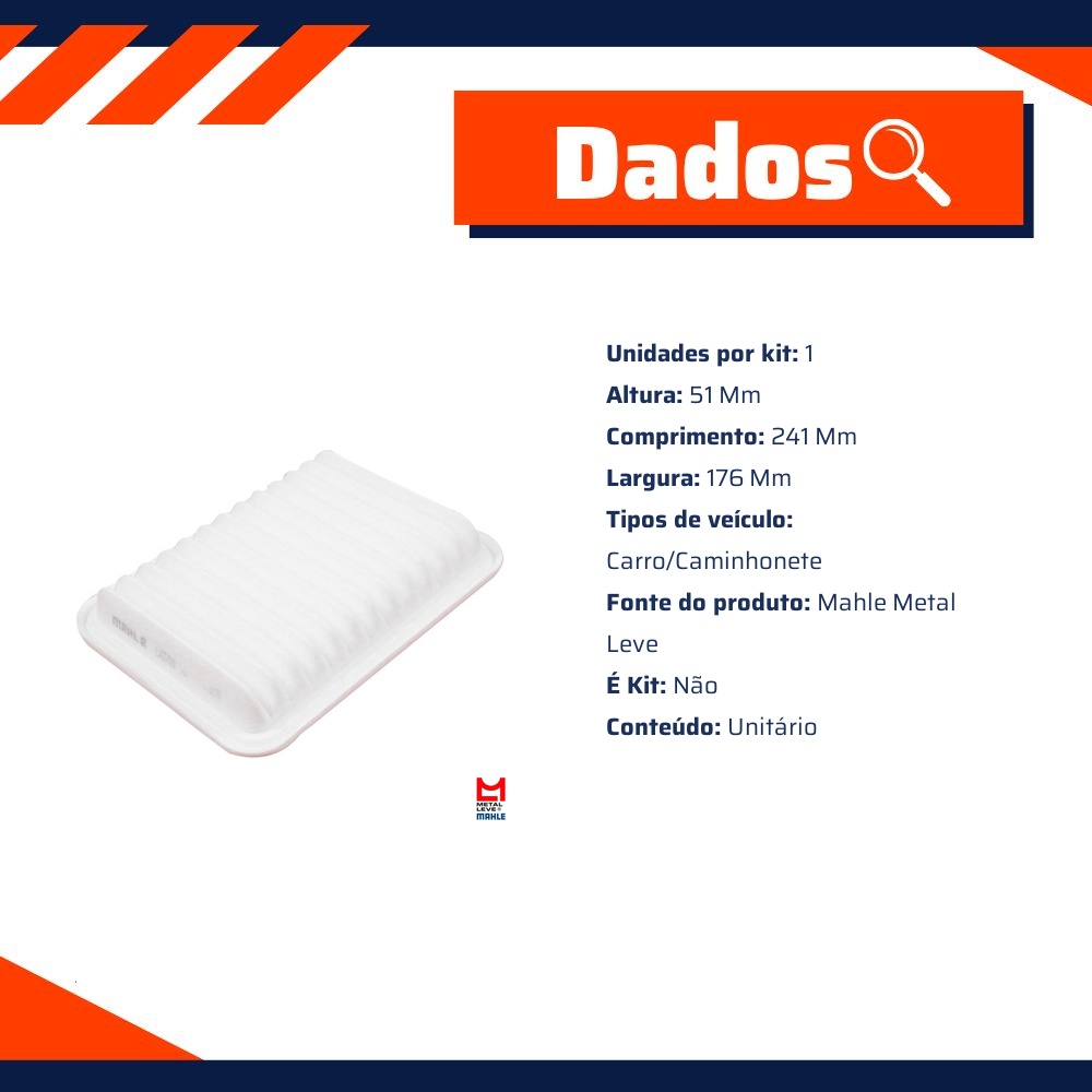Filtro de Ar para Toyota Corolla - Mahle Metal Leve - LX3703