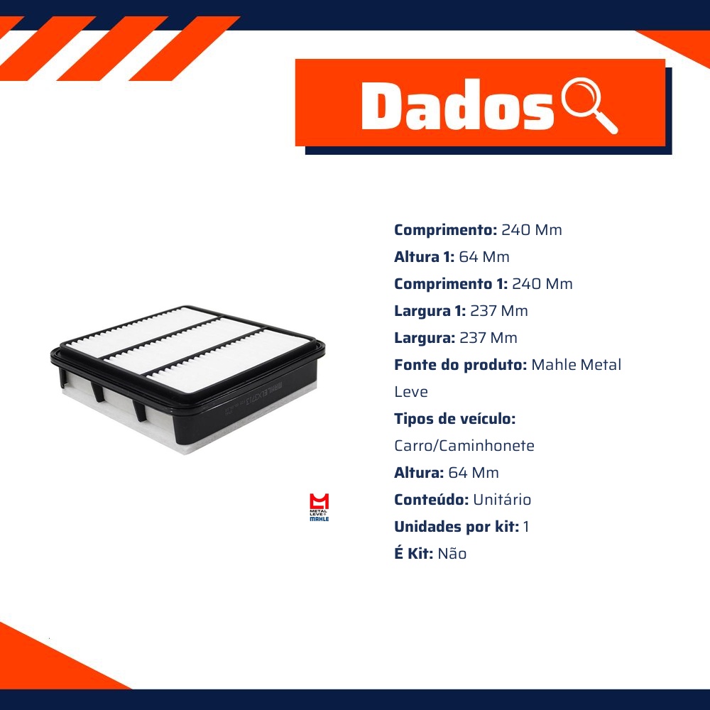 Filtro de Ar do Motor - Mahle Metal Leve - LX3713