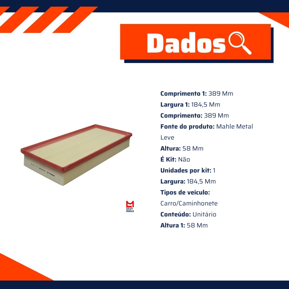 Filtro de Ar do Motor - Mahle Metal Leve - LX3729