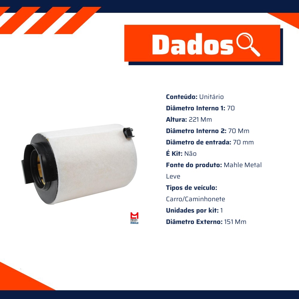 Filtro de Ar para Volkswagen Jetta e Passat - Mahle Metal Leve - LX3784