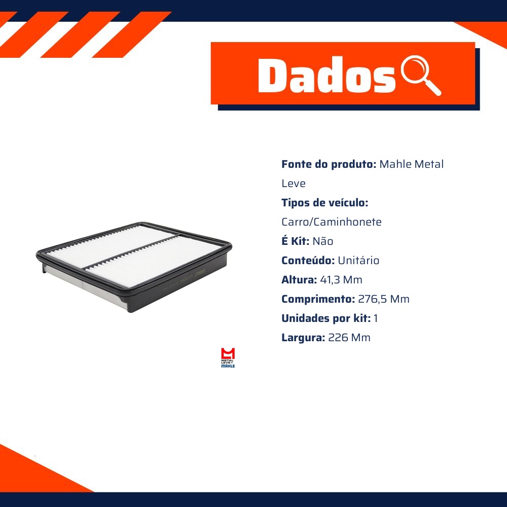 Filtro de Ar do Motor - Mahle Metal Leve - LX3814