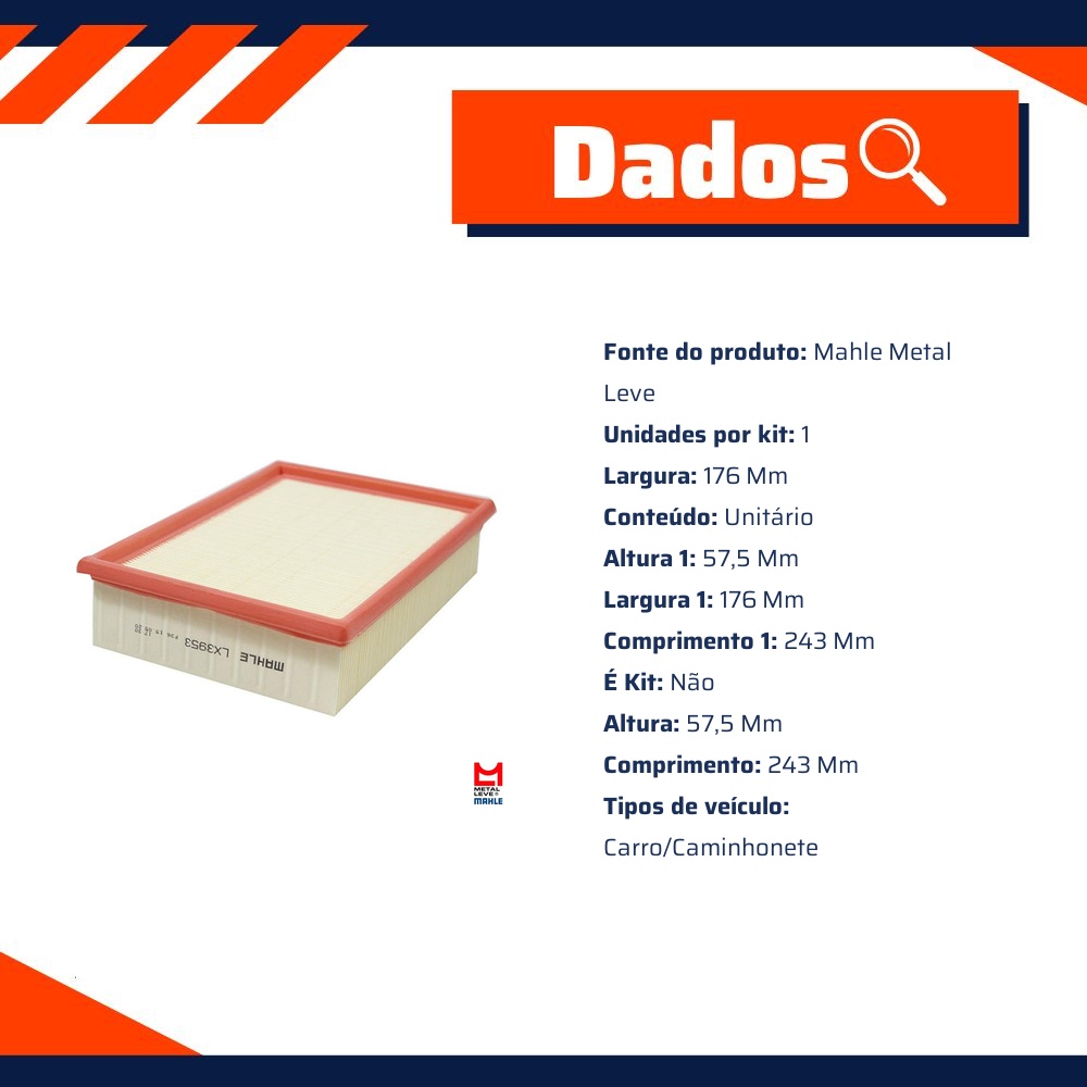 Filtro de Ar do Motor - Mahle Metal Leve - LX3953