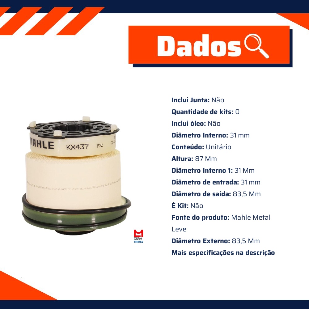 Filtro de Combustível para Ford Ranger - Mahle Metal Leve - KX437D