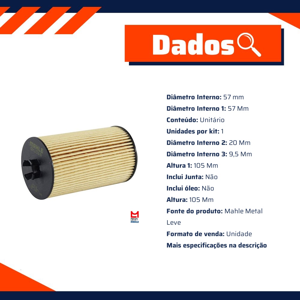 Filtro de Óleo Lubrificante - Mahle Metal Leve - OX1018D