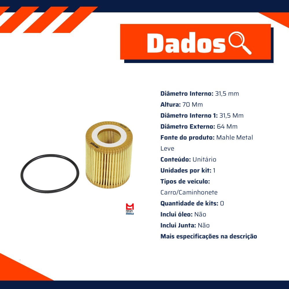 Filtro de Óleo Lubrificante para Ford Ranger e Troller T4 - Mahle Metal Leve - OX1032D