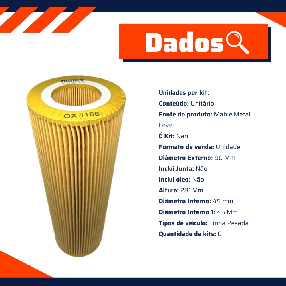 Filtro de Óleo Lubrificante - Mahle Metal Leve - OX1168D