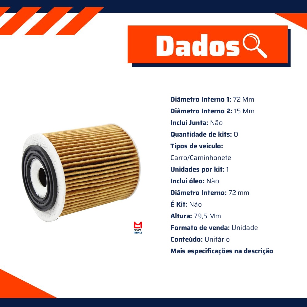 Filtro de Óleo Lubrificante - Mahle Metal Leve - OX175D