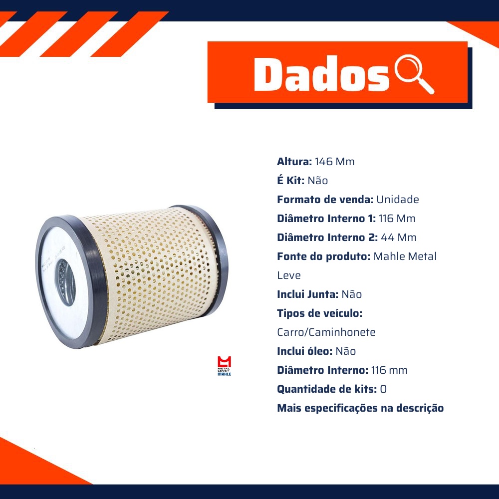 Filtro de Óleo Lubrificante - Mahle Metal Leve - OX199D