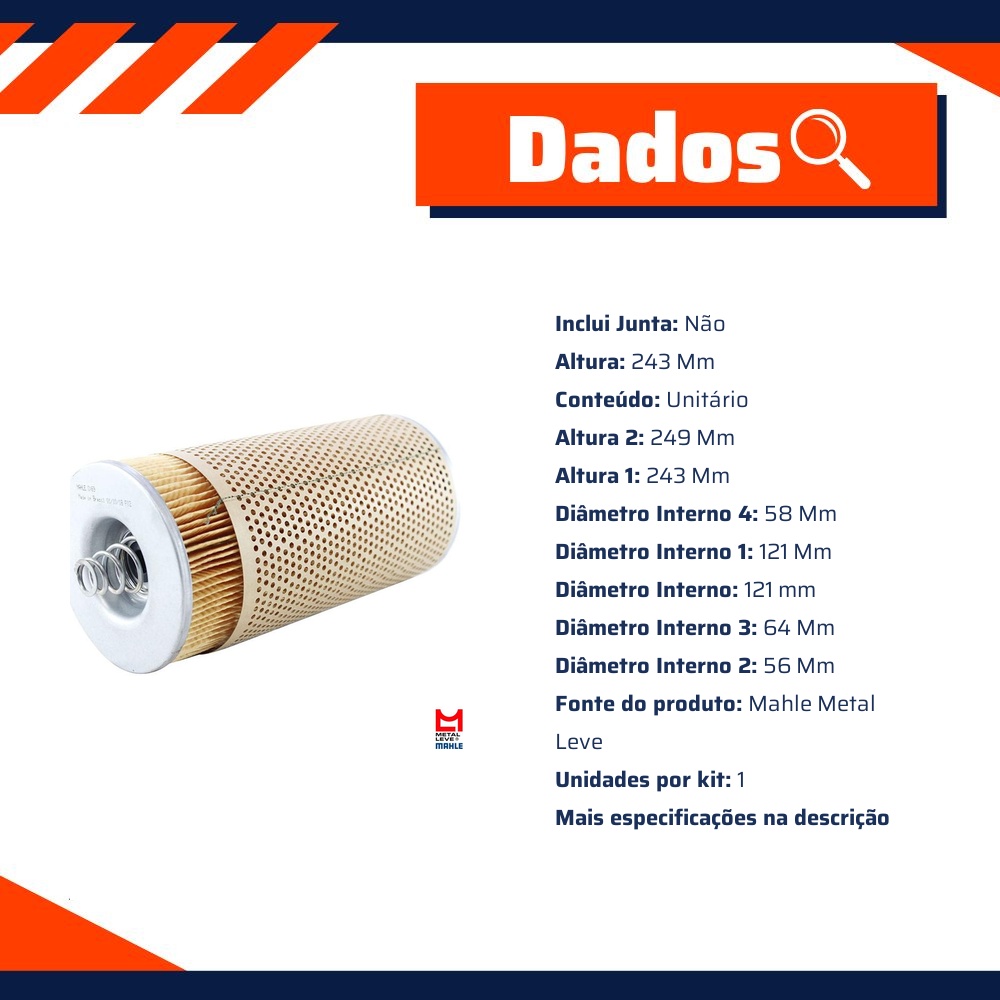 Filtro de Óleo Lubrificante - Mahle Metal Leve - OX69D