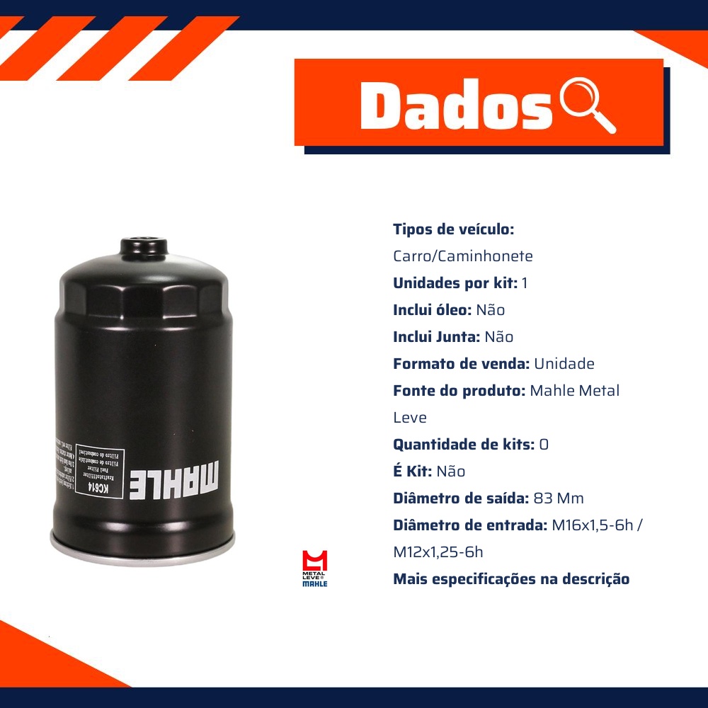 Filtro Blindado de Combustível para Hyundai Hr Kia Bongo - Mahle Metal Leve - KC614