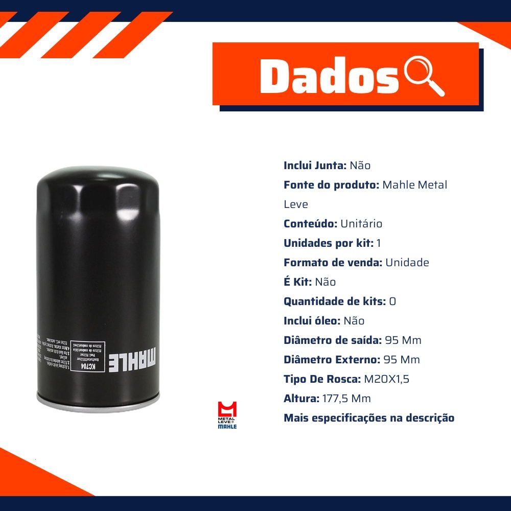 Filtro Blindado de Combustível - Mahle Metal Leve - KC704D