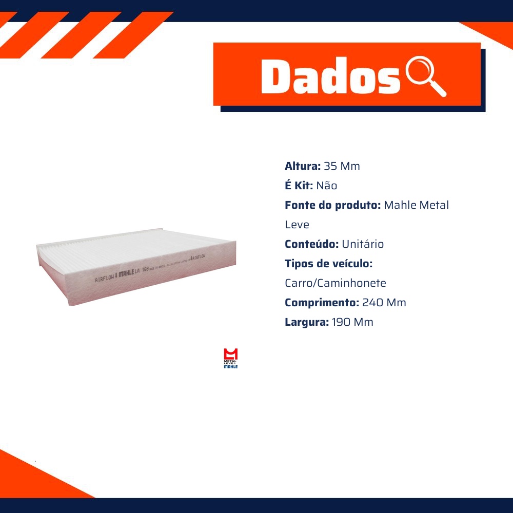 FIltro de Ar Condicionado Cabine - Mahle Metal Leve - LA169