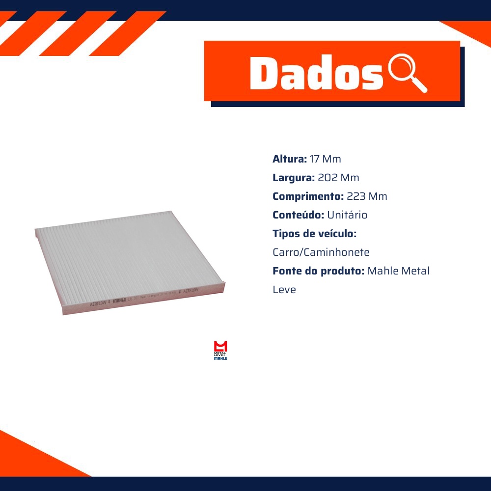 FIltro de Ar Condicionado Cabine - Mahle Metal Leve - LA301