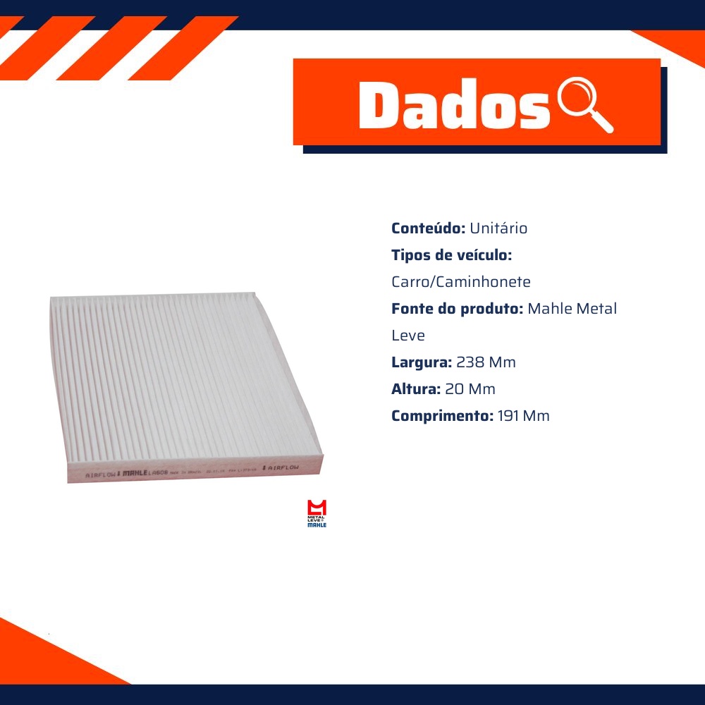Filtro de Ar da Cabine para Hyundai Tucson - Mahle Metal Leve - LA608