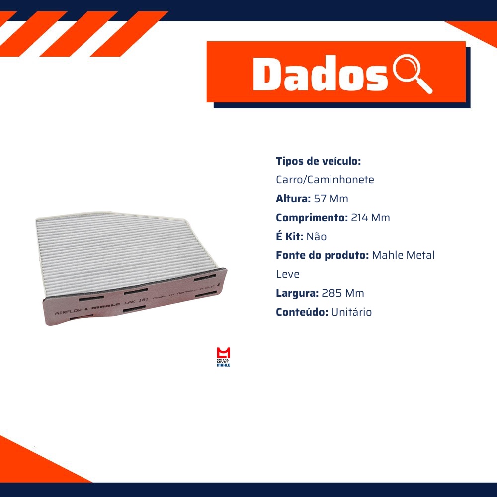 FIltro de Ar Condicionado Cabine - Mahle Metal Leve - LAK181