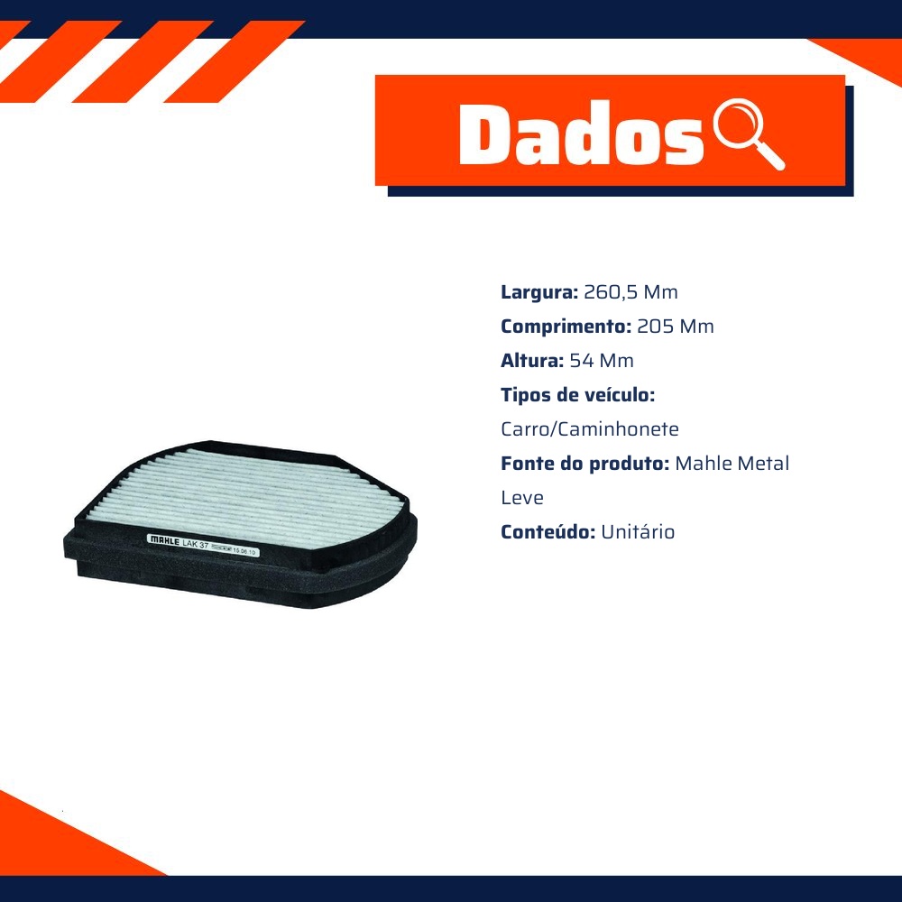 FIltro de Ar Condicionado Cabine - Mahle Metal Leve - LAK37