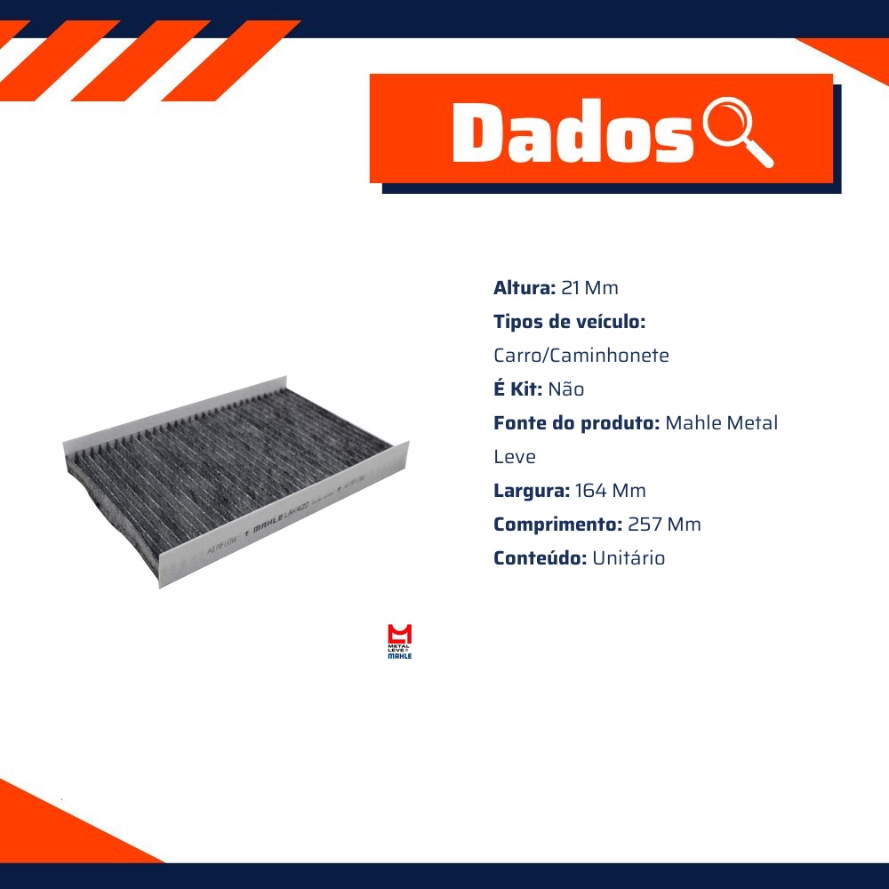 FIltro de Ar Condicionado Cabine - Mahle Metal Leve - LAK422