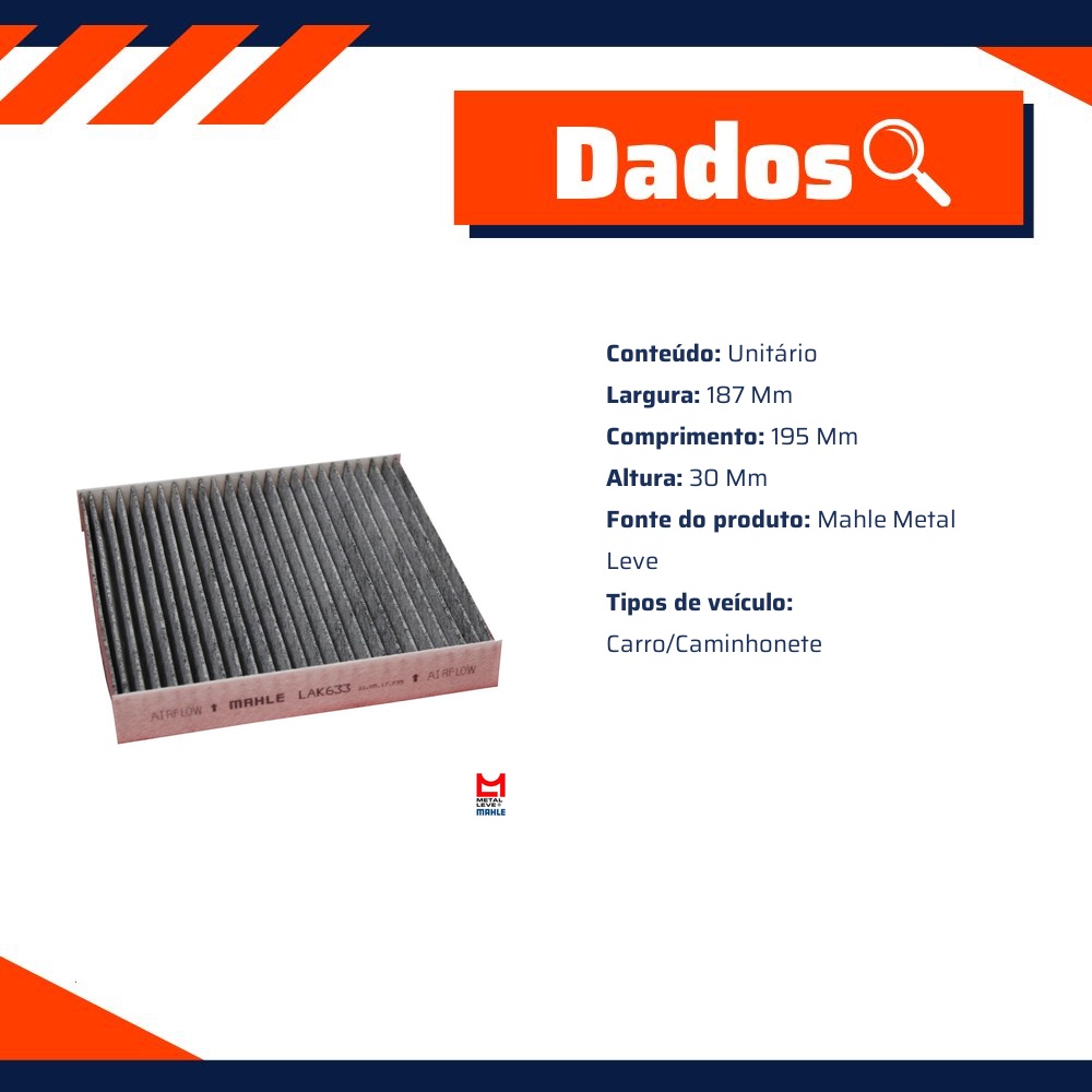 FIltro de Ar Condicionado Cabine - Mahle Metal Leve - LAK633